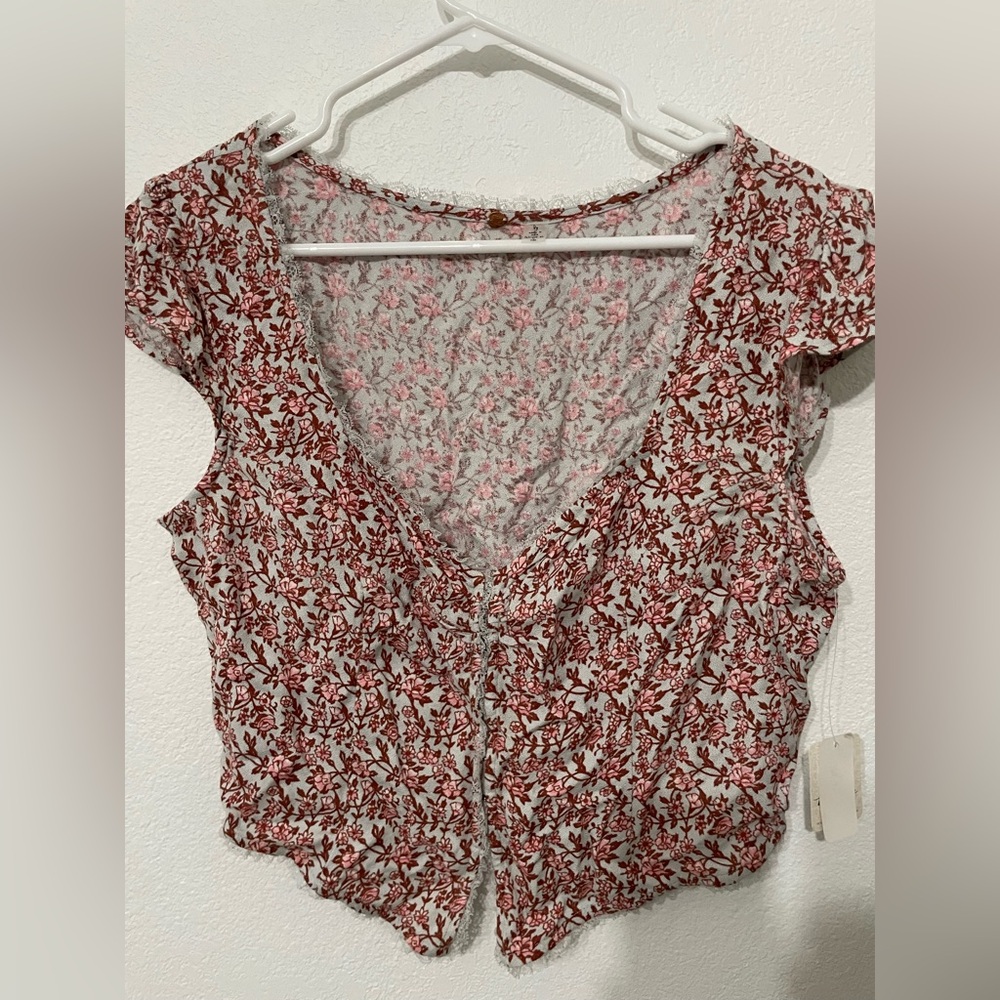 Free People Floral Crop Top, Size L NWT